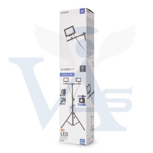 Hordozható reflektor-2x20w. AVIDE LED-es  - Hálózati 230v. ABLRFLCW állványos!