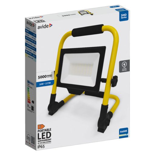 Hordozható reflektor   50w. AVIDE 230V  - Hálózati SMD LED - ALUMÍNIUM SLIM, ABLRSFLCW (1000 lumen) IP65