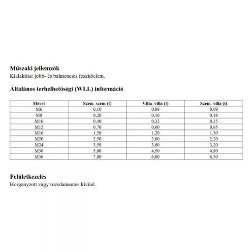 Huzalfeszítő DIN1480 M-  5mm horg. Kampó-Szem   - Minősített