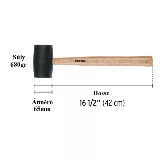 PRETUL gumi kalapács 60mm 680gr MH-24P (fekete, lakkozott FA-nyél)