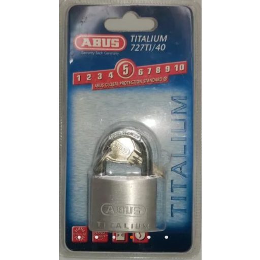 Lakat 40mm azonos zárlatú ABUS - TITALIUM  727TI/40  "SIMPLE"   (1db lakat- 2db kulcs -64TI/40)