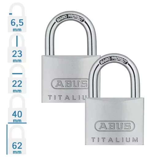 Lakat 40mm azonos zárlatú ABUS - TITALIUM  727TI/40  "TWINS"    (2db lakat- 3db kulcs)