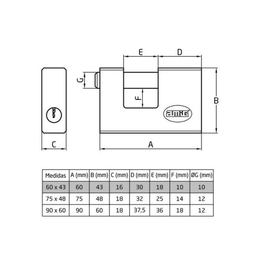 Lakat 60mm U-lakat AMIG  - 3095 U réz-2-kulcsos