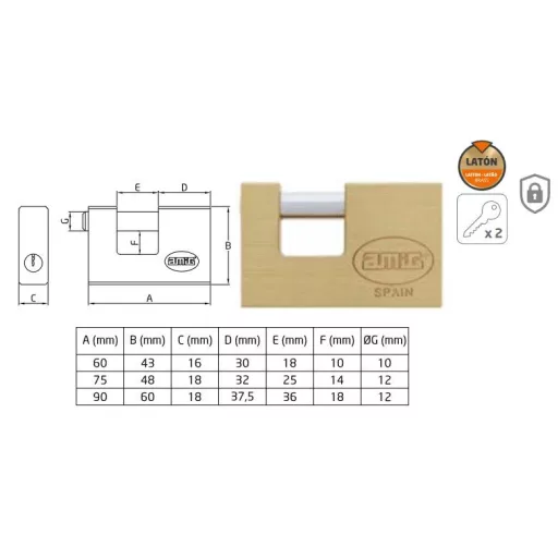 Lakat 75mm U-lakat AMIG  - 2068 U réz-2-kulcsos