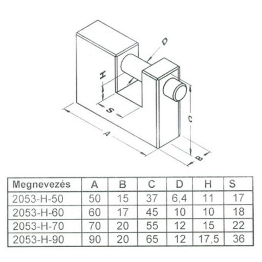 Lakat TUTIUS U-lakat 70mm RÉZ  - 2053/70 2-kulcsos LAPONMART