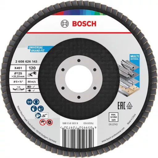 BOSCH lamellás csiszolókorong X451-125mm P120 - MULTI-Material HAJLÍTOTT (fém-fa megmunkálására)