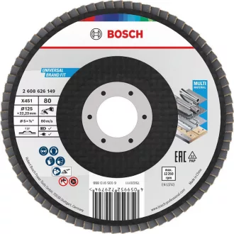   BOSCH lamellás csiszolókorong X451-125mm P  80 - MULTI-Material EGYENES (fém-fa megmunkálására)