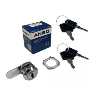   Bútorzár rászegző Cilinderes 16mm FL103-16 - ANBO, króm (műanyag kulcsfej, 2 oldalas)