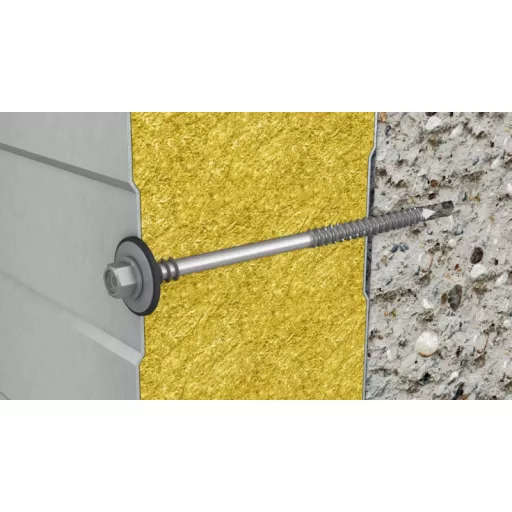 Lemezcsavar 6,3/7,0x255 ÖNMETSZŐ Szendvicspanelhez - HATLAP + EPDM alátét (Ø19mm) Betonhoz