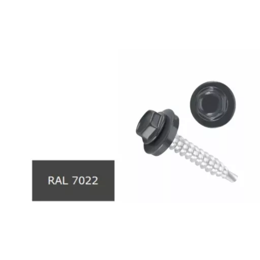 Lemezcsavar RAL 4,8x 19,0mm FŰZŐ EPDM RAL7022  - ÖNFÚRÓ-FÉM HATL. DIN7504/K (umbraszürke)