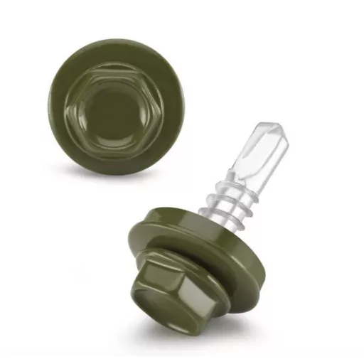 Lemezcsavar RAL 4,8x 19,0mm FŰZŐ EPDM RAL6003  - ÖNFÚRÓ-FÉM HATL. DIN7504/K (olivazöld)