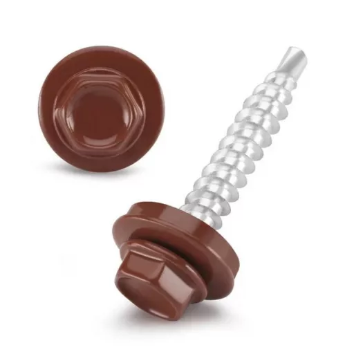 Lemezcsavar RAL 4,8x 19,0mm FŰZŐ EPDM RAL8012  - ÖNFÚRÓ-FÉM HATL. DiN7504/K (vörösesbarna)