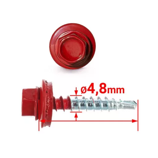 Lemezcsavar RAL 4,8x 35,0mm EPDM RAL3000  - ÖNFÚRÓ-FA HATL. DIN7504/K  (tűzvörös)