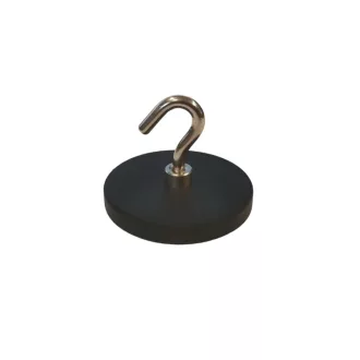   Mágnes gumi-bevonatos korong alak D43mm - Fekete, menetes kampóval (erős neodímium, max.tartóerő 10kg!)