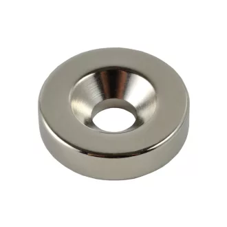   Mágnes korong Furatos 20mm - Ezüst, süllyeszetett-fejű csavarokhoz (neodímium)