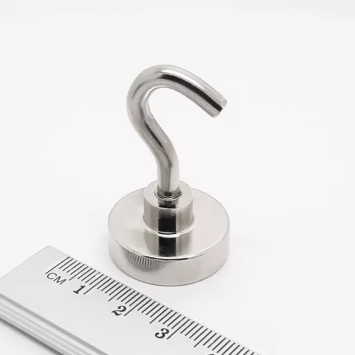Mágnes kör alakú kampós D32mm - Ezüst, 40kg tartóerő! (erős neodímium)