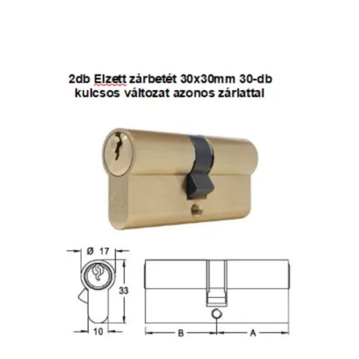 Cilinder zárbetét azonos zárlat N°751 30x30/30k  - ELZETT fogazott kulcsos (  2db betét + 30db kulcs!)