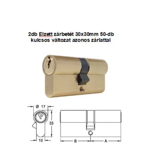Cilinder zárbetét azonos zárlat N°751 30x30/50k - ELZETT fogazott kulcsos ( 2db betét + 50db kulcs!)
