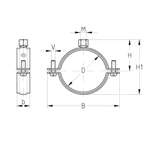 MÜPRO csőbilincs M-8 BELSŐ MENET  - 1-1/2 (58-63mm) HORGANYZOTT