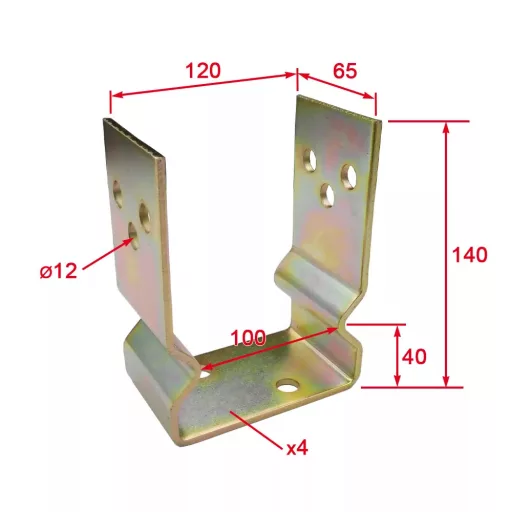 Oszloptartó Csavarozható   90mm - Emelt kivitel SÁRGA passzivált               (140x 90x  65mm)