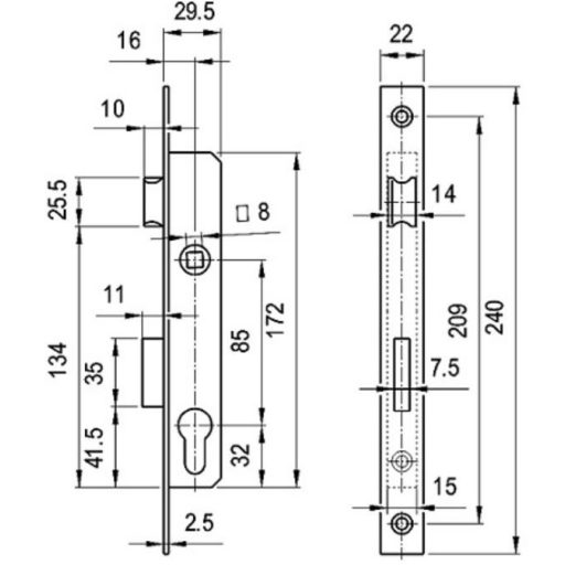 Portálzár 30-[] Nyelves 3398/27 IRÁNI 27mm - EURO ELZETT (zárbetét nélkül!)