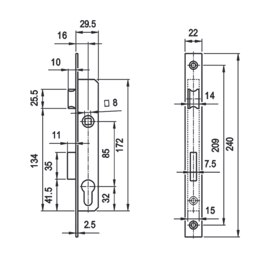 Portálzár 30-[] Nyelves 3398/27 IRÁNI 27mm - EURO ELZETT (zárbetéttel)