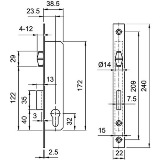 Portálzár 40-[] Görgős 3390/25  40mm - EURO ELZETT