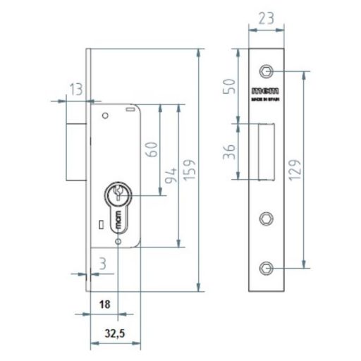 Portálzár 40-[] Kampós 1449  21mm - MCM (kilincs és betét nélküli!)