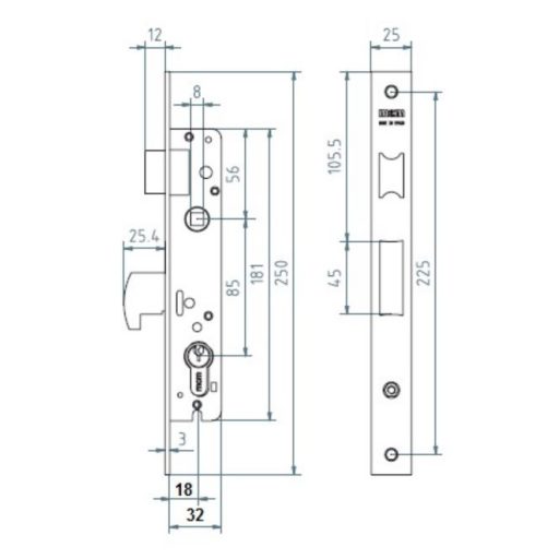 Portálzár 40-[] Kampós 1450  21mm - MCM (kilincs és betét nélküli!)