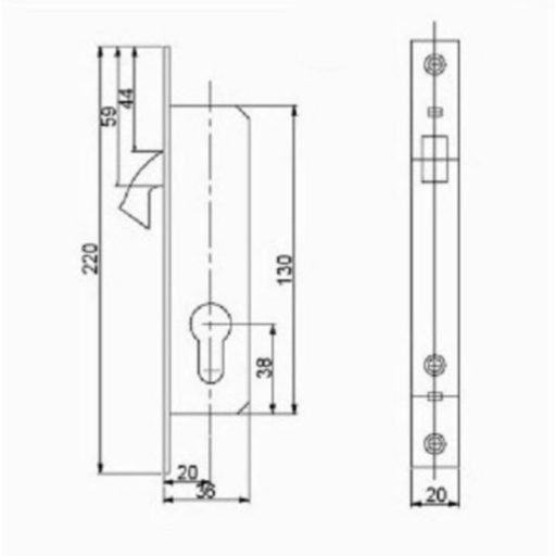 Portálzár 40-[] Kampós 6025 C cilinderes 36mm - JYB (zárbetét nélküli másodzár!)