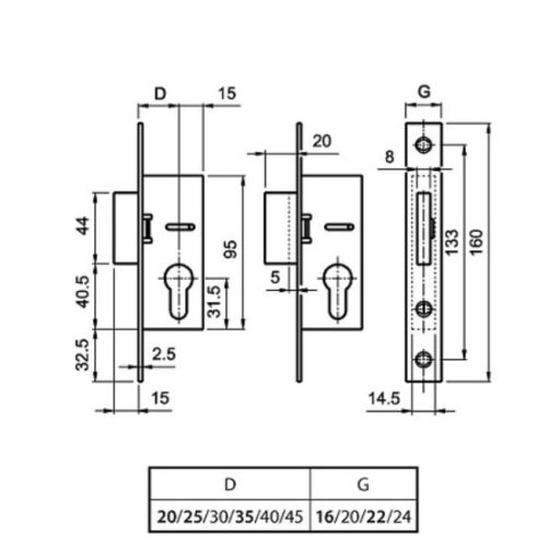Portálzár 40-[] Nyelves N°20/22-C 35mm  - 40-[] EURO ELZETT RETESZZÁR