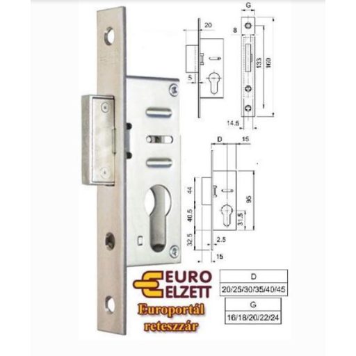 Portálzár 40-[] Nyelves N°20/22-C 35mm  - 40-[] EURO ELZETT RETESZZÁR