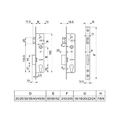 Portálzár 60-[] Nyelves N°45/92/22 60mm  - 60-[] EURO ELZETT
