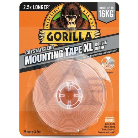 GORILLA ragasztószalag 25,0mm/  3,80fm 2/2 - Kétoldalas-szerelőragasztó Kristálytiszta_XL (átlátszó)