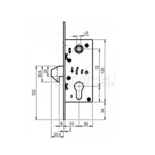 Bevésőzár kampós TOLÓKAPU ELZETT 30/72/8mm  - Csapdás