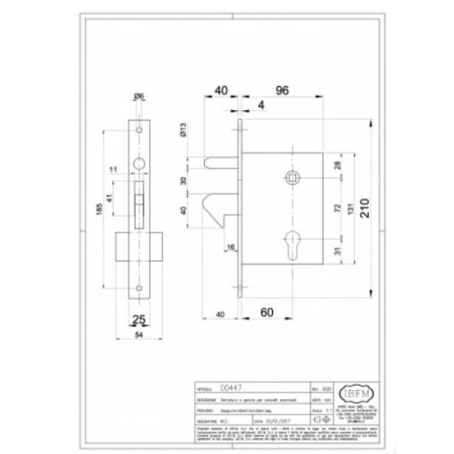 Bevésőzár kampós TOLÓKAPU IBFM art.447   100/72mm  - Csapdás + vezető csap ! Betéttel !