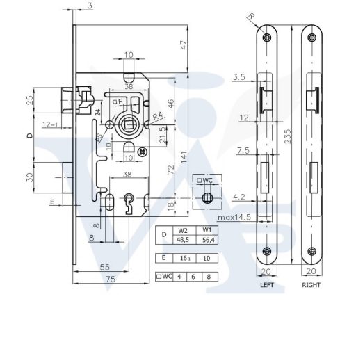 Bevésőzár N°110/L55/72-C BALOS - IPARI Toalett (wc)