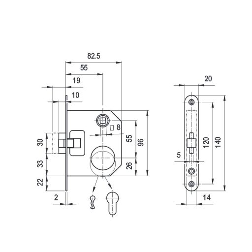 Bevésőzár N°1391-K LŐVÉR IKVA  - Normál 1-kulcs (zárólemez nélkül)