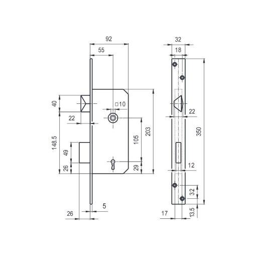 Bevésőzár N°3413/9cm ELŐAJTÓ BALOS