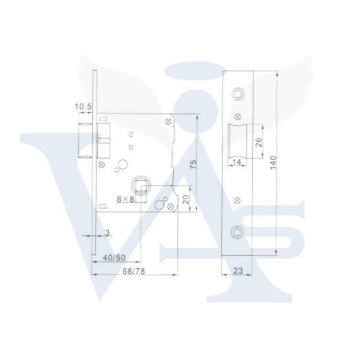 Bevésőzár N°3415-40-50 (nyelves-csapdazár)  - SIB