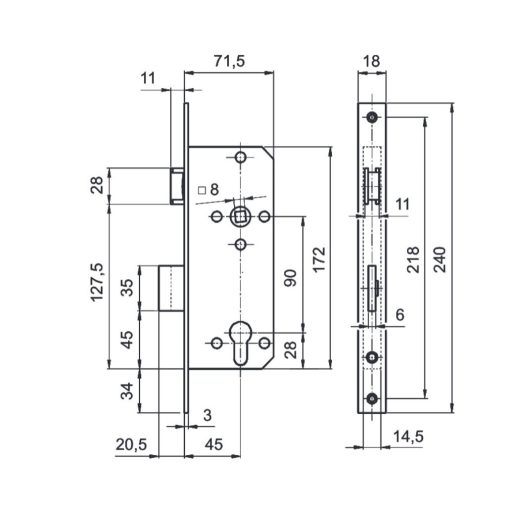 Bevésőzár N°3424/45/90-C DOSE MABISZ  - EURO ELZETT Cillinder betét ERŐSÍTETT