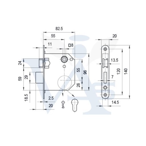 Bevésőzár N°3436/55-C LŐVÉR  - EURO ELZETT Cillinder betét