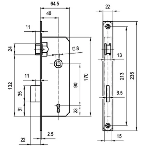 Bevésőzár N°380/40/90-K  - EURO ELZETT Normál kulcs