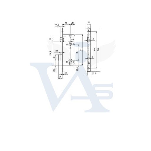 Bevésőzár N°4320-C 45/90 Sárga Doboz DOSE - EURO ELZETT Cillinder betét-nélkül!