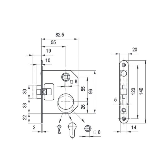 Bevésőzár N°4399-TOALETT LŐVÉR - EURO ELZETT SKIN PACK (kulcsos)