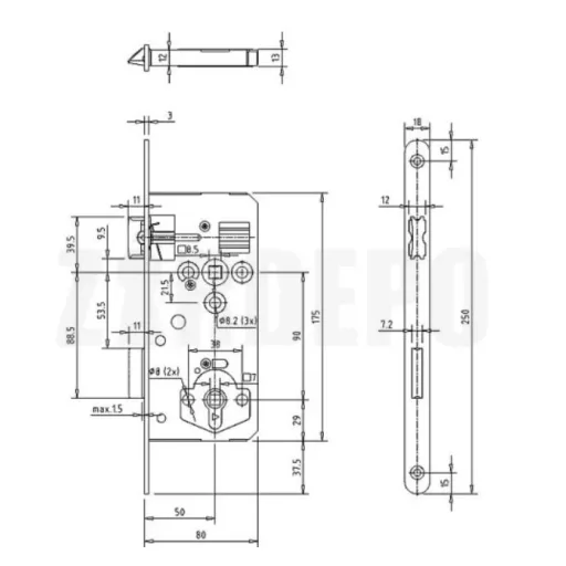 Bevésőzár N°45/90/190-W DOSE  - DormaKABA,  TIROL TOALETT