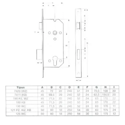 Bevésőzár N°45/90-WC - DORMAKABA (GEGE)