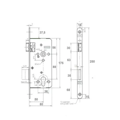 Bevésőzár N°50/88-C - DORMAKABA (GEGE) Cilinderes 8cm/121/WZ