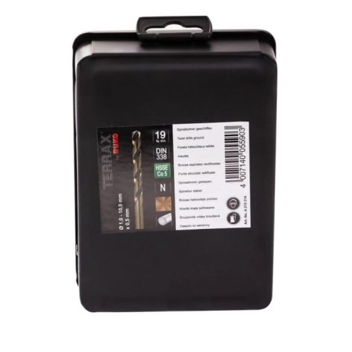 RUKO rh fémfúró klt. 1,0-10,0mm -19 rész - HssE Co-0,5% TERRAX DIN388N (fémdobozos)