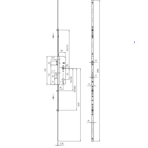 Bevésőzár többpontos N°3477/H ELZETT  - EURO ELZETT hosszúkás csapos